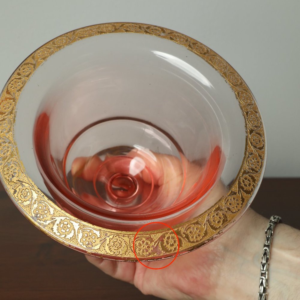 Depression Glass footed bowl W/ Gold gilding